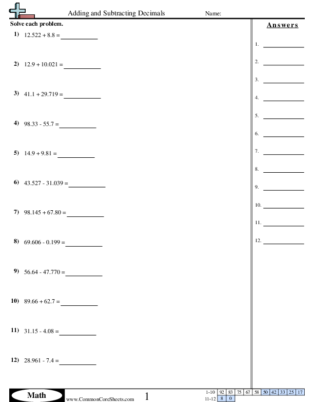 Comparing Fractions And Decimals Worksheet Decimals Worksheets Add 